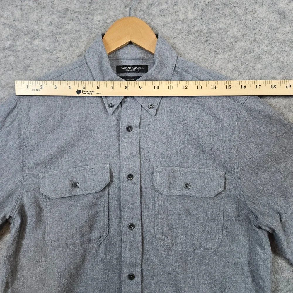 Banana Republic‎ Mens Size S Organic Cotton Standard Fit Gray Button Down Shirt